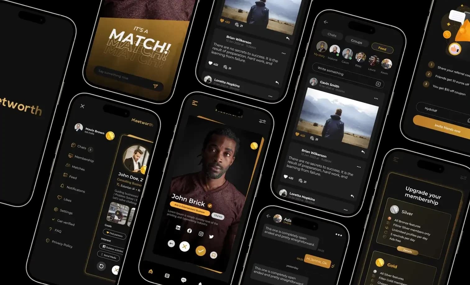 Meet Worth app screens arranged in a collage